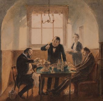 Das Schlemmerfrühstück, Aquarell, 1856