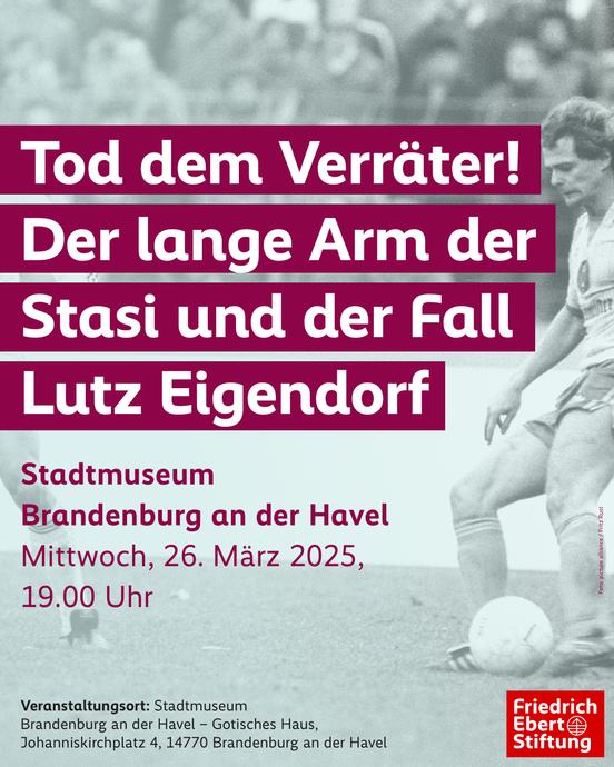 Veranstaltungsbanner zur Veranstaltung "Tod dem Verräter" über den Fußballer Lutz Eigendorf