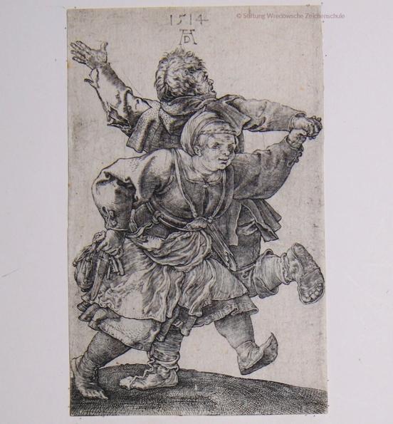 Albrecht Dürer – Das tanzende Bauernpaar, Kupferstich.Stiftung Wredowsche Zeichenschule  