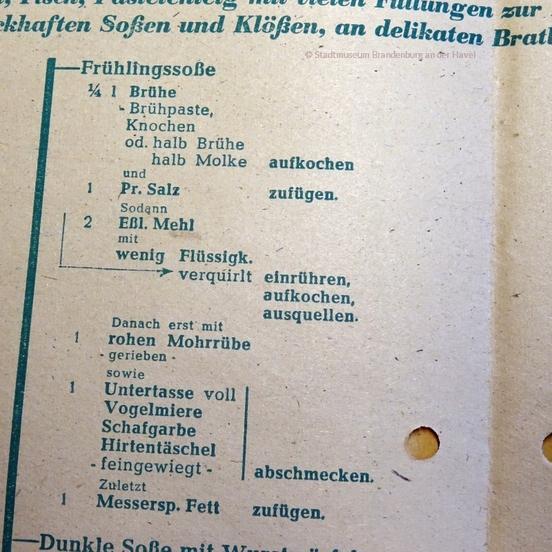 Rezept für Kräutersoße von 1948, Stadtmuseum Brandenburg an der Havel  