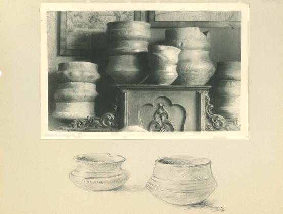 Seite aus dem Fotoalbum zur Sammlung Bielefeld, Zeichnung Lucie Bielefeld (Quelle/Digitalisat: Stadtmuseum Brandenburg an der Havel)