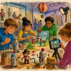 Kinder basteln und arbeiten mit Filmmaterial