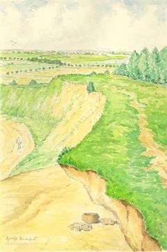 Landschaft mit Auffindungsort Urnengrab am Hasselberg, Herta Bielefeld (Digitalisat: Stadtmuseum Brandenburg an der Havel)