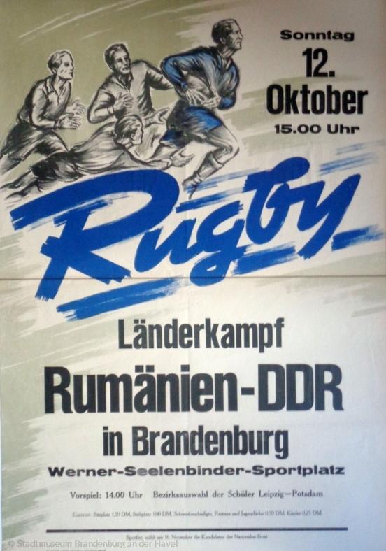Plakat des Länderspiels DDR : Rumänien, 1958 (Foto: Stadtmuseum Brandenburg an der Havel)