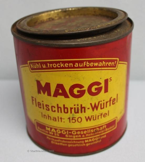 Dose für 150 Maggi-Brühwürfel aus den 1930er Jahren (Foto: Stadtmuseum Brandenburg an der Havel)