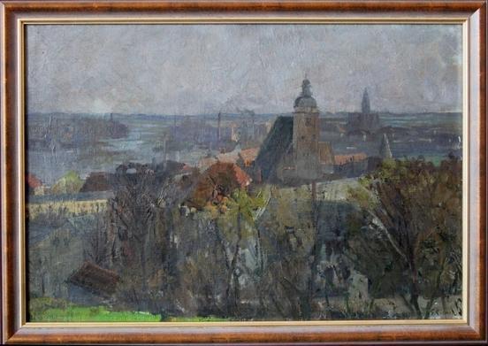 Gertrud Körner – Blick auf St. Gotthard und Dom (Öl auf Leinwand)Stadtmuseum Brandenburg an der Havel