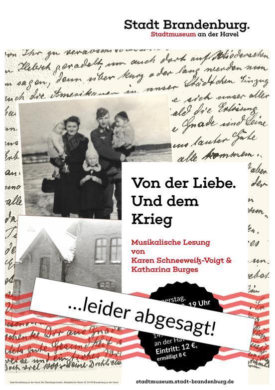 Absage der musikalischen Lesung "Von der Liebe. Und vom Krieg" am 05.11.2020