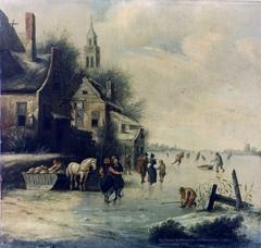 Niederländische Winterlandschaft mit Eisläufern, unbekannter Maler mit Monogramm "J.B.", 1669, Öl auf Holz (Stiftung Wredowsche Zeichenschule, Foto: Stadtmuseum Brandenburg an der Havel)